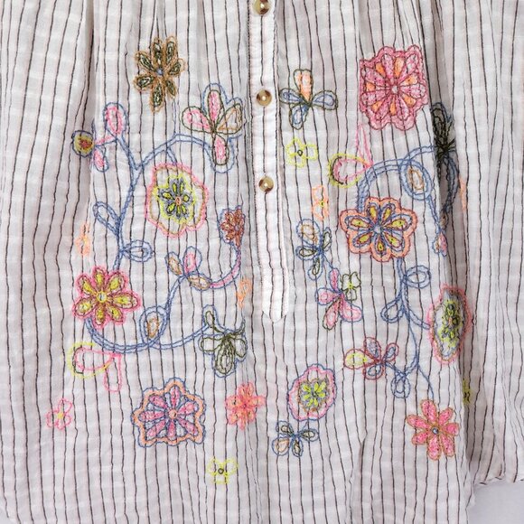 Pilcro Anthropologie Top Womens XL Linen Blend Serena Surf Henley Embroidered - Picture 5 of 12